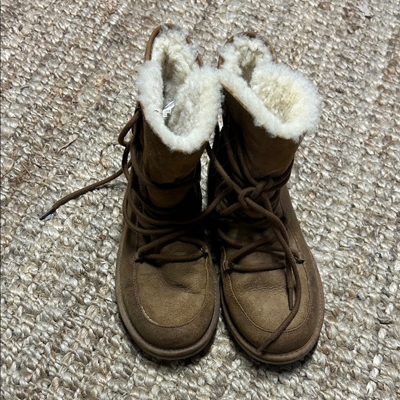 UGG Brown Shearling Lined Moccasins - Picture 2 of 7